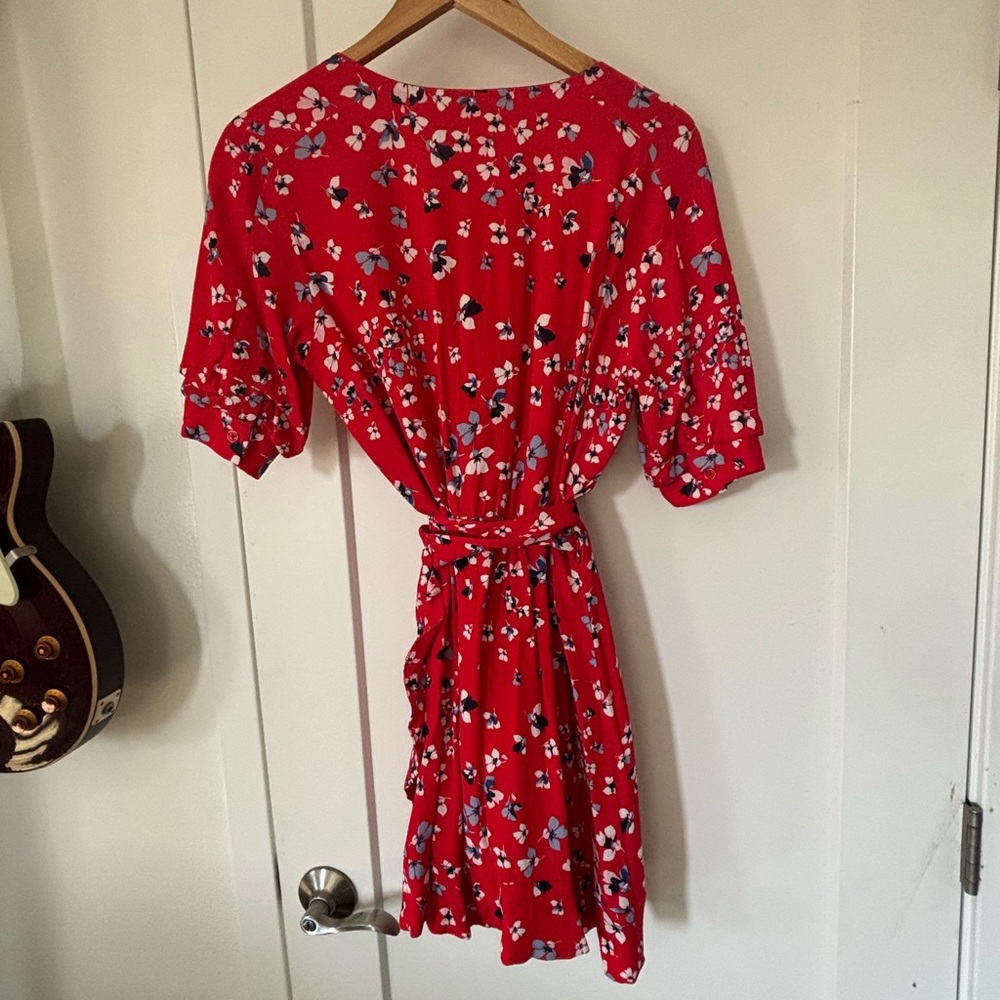 Kookai Red and White Flutter Sleeve Sundress